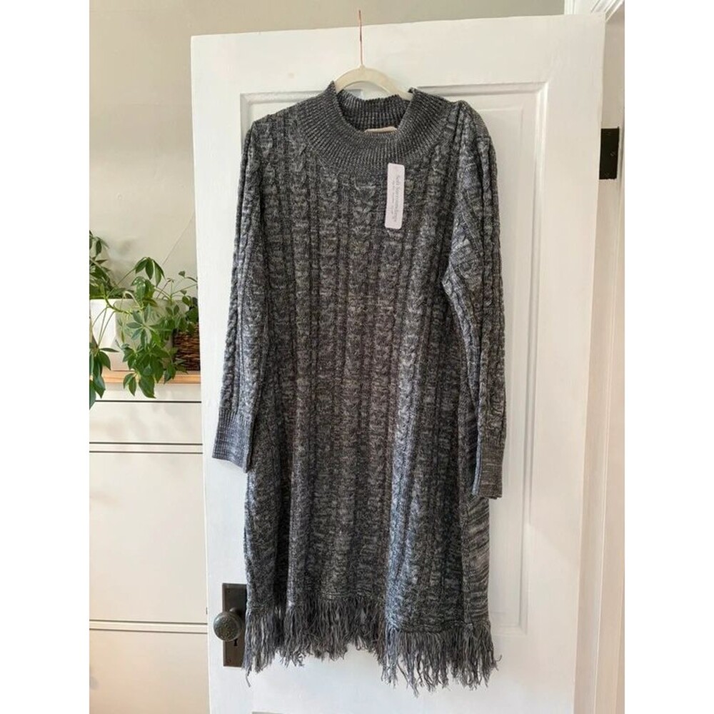 Soft Surroundings Grey Knit Sweater Dress with Fringe NWT size XL